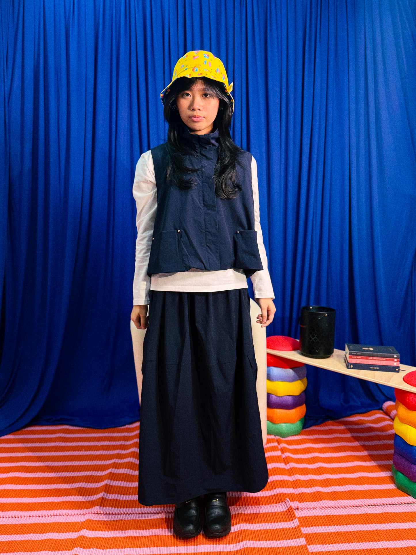 Reversible Bucket Hat in Blue & Yellow Alphabets
