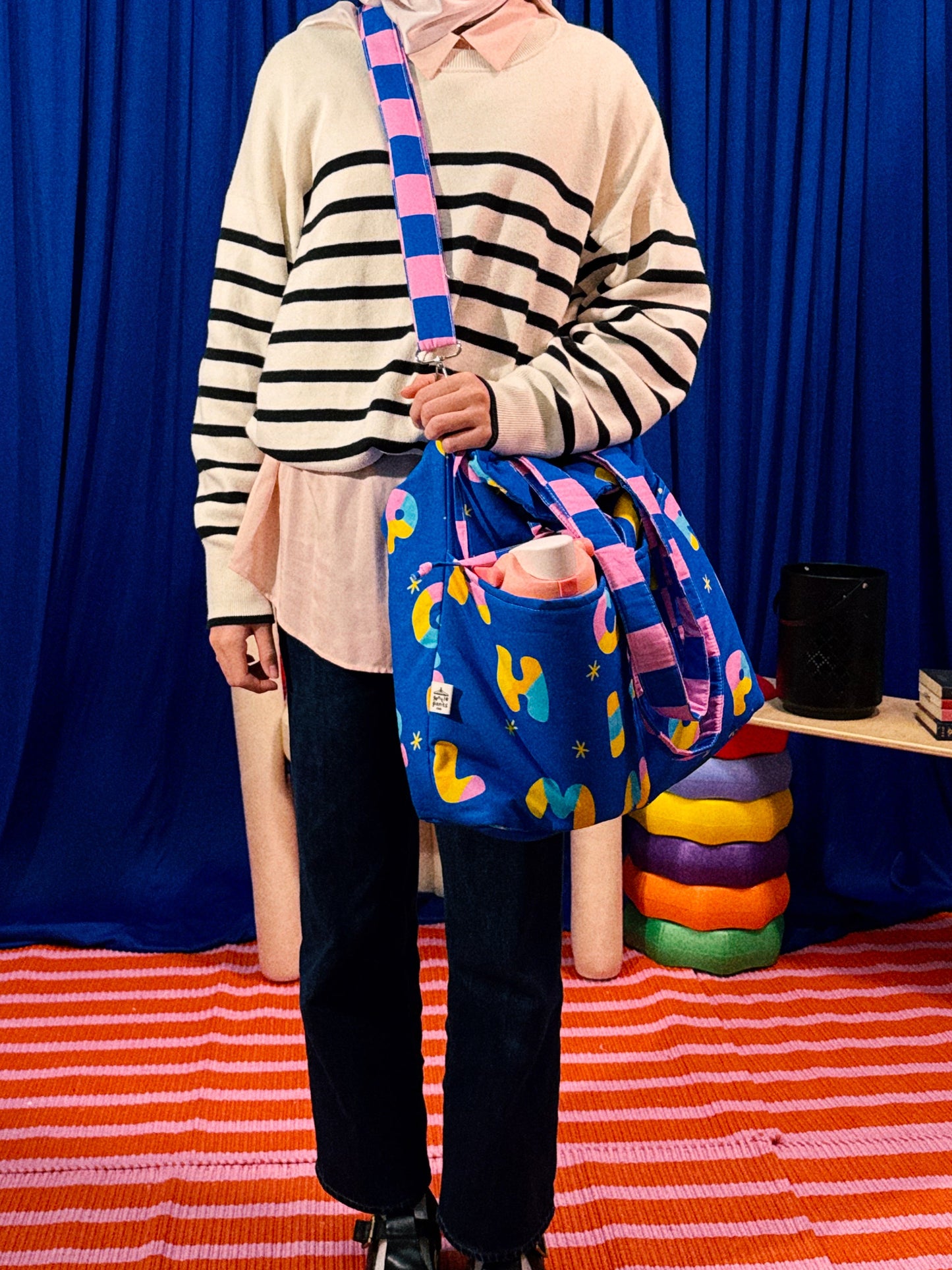 Mega Chunky Dumpling Bag in Blue Alphabets