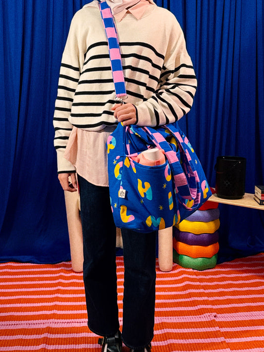 Mega Chunky Dumpling Bag in Blue Alphabets