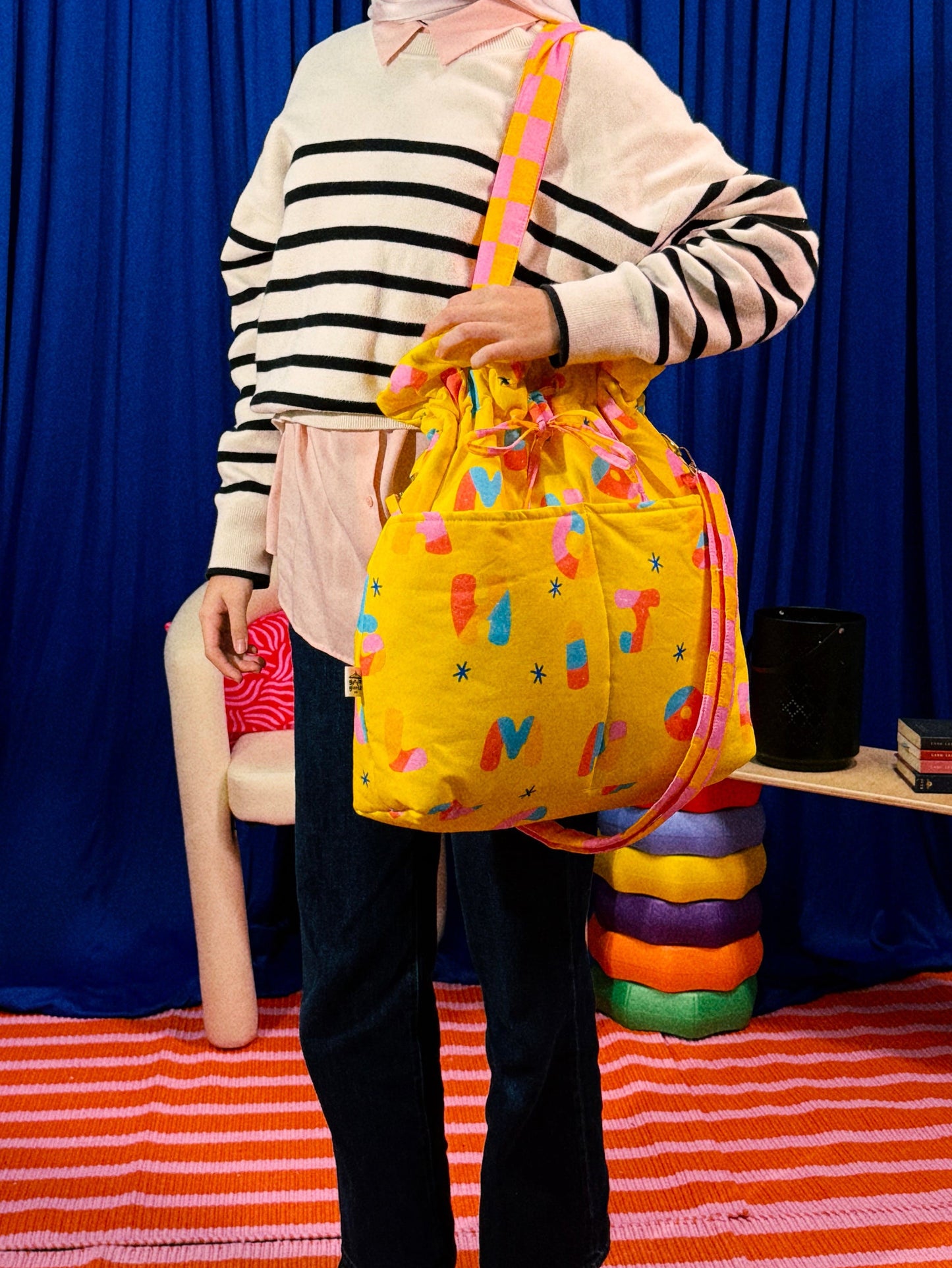 Mega Chunky Dumpling Bag in Yellow Alphabets