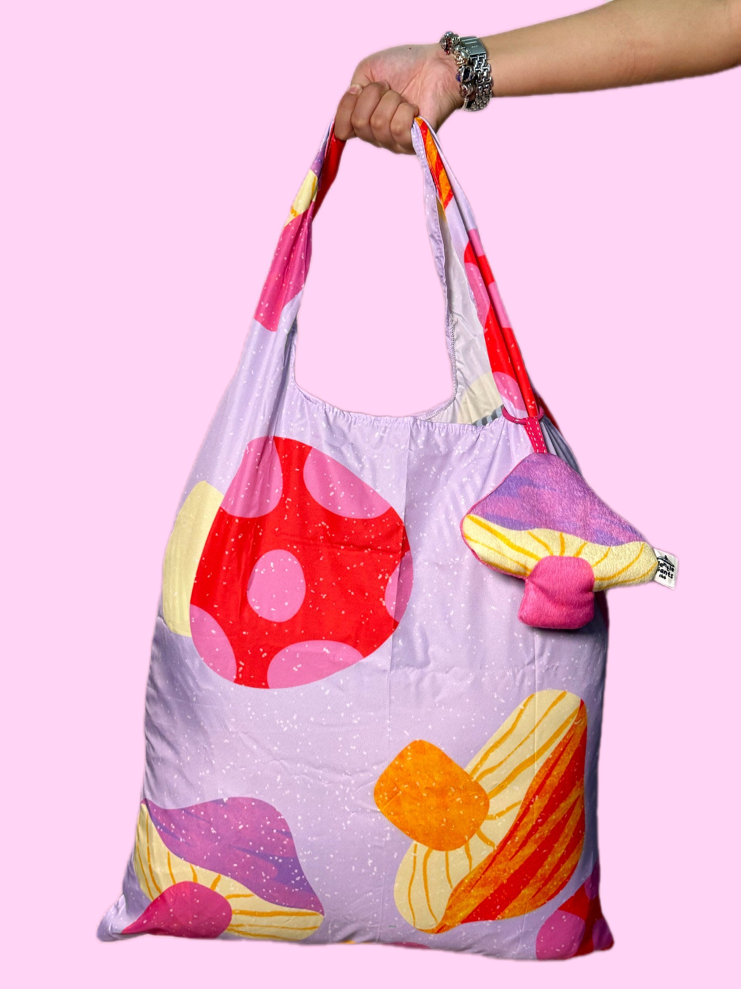 Bag Charm with Reusable Shopping Tote - Mushroom