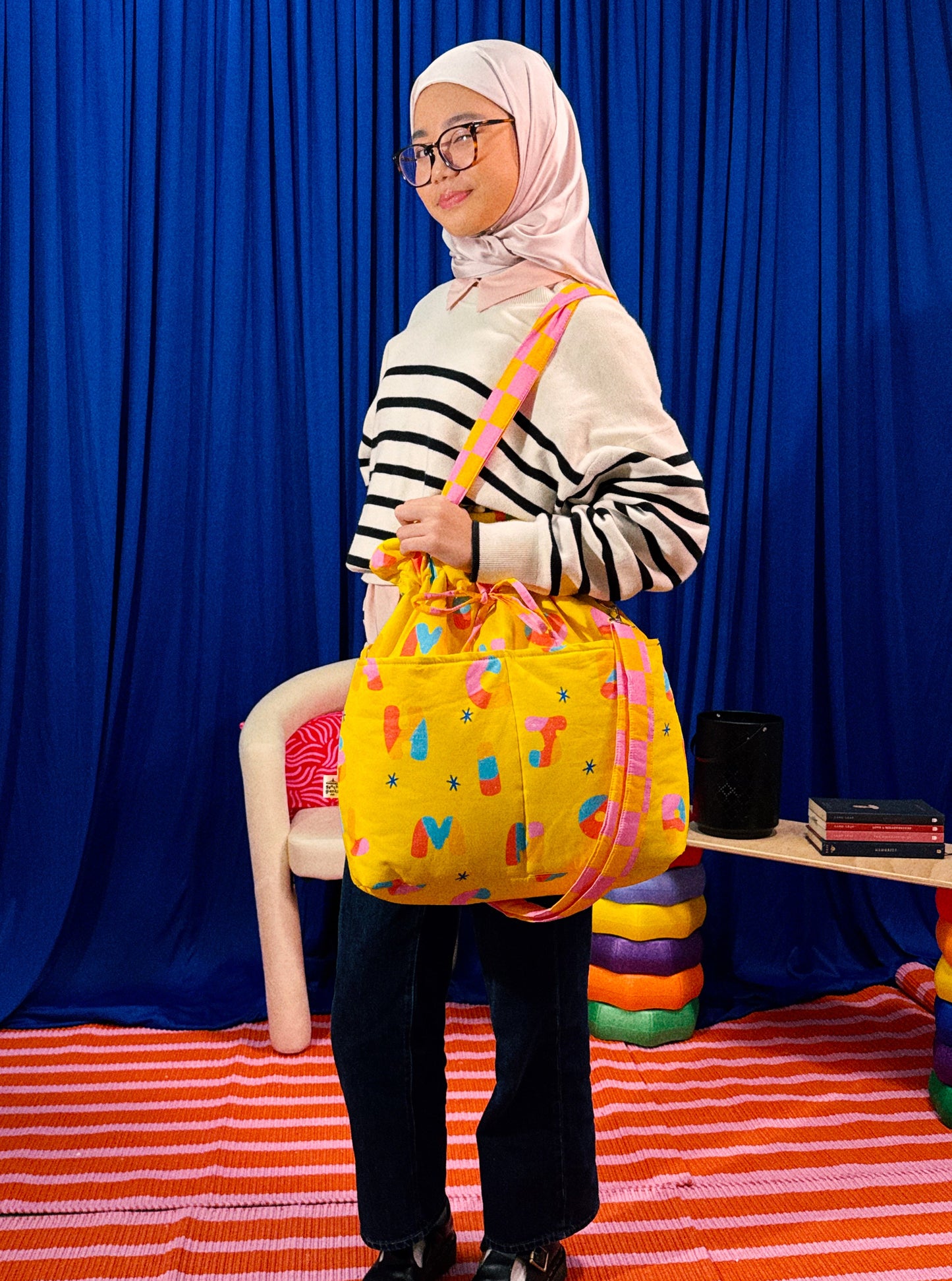 Mega Chunky Dumpling Bag in Yellow Alphabets