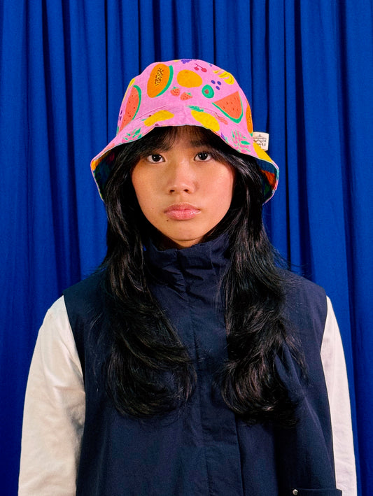 Reversible Bucket Hat in Fruits and Shapes