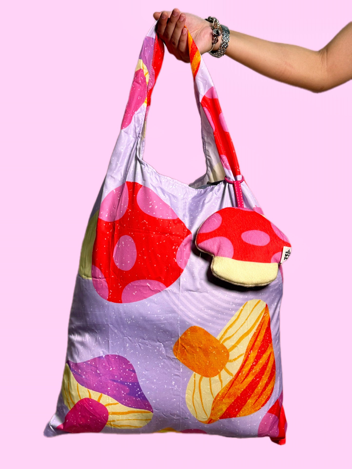 Bag Charm with Reusable Shopping Tote - Mushroom